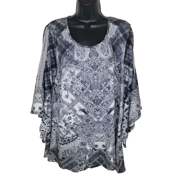 Unity World Wear Tops - Unity World Wear Bohemian Sublimation Floral Bell Sleeve Top Size 2x
